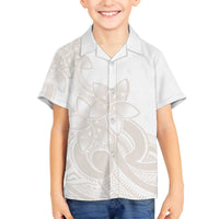Polynesian Tribal Plumeria Lotu Tamaiti Family Matching Off The Shoulder Long Sleeve Dress and Hawaiian Shirt Pastel Nude LT9 Son's Shirt Nude - Polynesian Pride