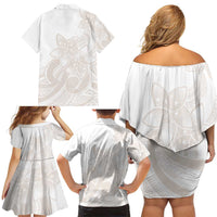 Polynesian Tribal Plumeria Lotu Tamaiti Family Matching Off Shoulder Short Dress and Hawaiian Shirt Pastel Nude LT9 - Polynesian Pride