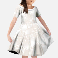 Polynesian Tribal Plumeria Lotu Tamaiti Kid Short Sleeve Dress Pastel Nude LT9 KID Nude - Polynesian Pride