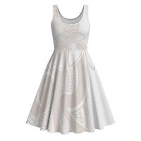 Polynesian Tribal Plumeria Lotu Tamaiti Midi Dress Pastel Nude LT9 Nude - Polynesian Pride
