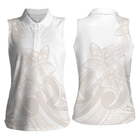 Polynesian Tribal Plumeria Lotu Tamaiti Women Sleeveless Polo Shirt Pastel Nude LT9 - Polynesian Pride