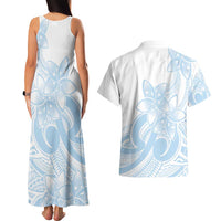 Polynesian Tribal Plumeria Lotu Tamaiti Couples Matching Tank Maxi Dress and Hawaiian Shirt Pastel Sky Blue LT9 - Polynesian Pride