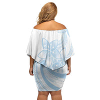 Polynesian Tribal Plumeria Lotu Tamaiti Off Shoulder Short Dress Pastel Sky Blue LT9 - Polynesian Pride