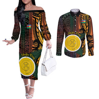 Personalised Shefa Day Couples Matching Off The Shoulder Long Sleeve Dress and Long Sleeve Button Shirt Happy June 18 Vanuatu Province LT14 Black - Polynesian Pride