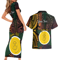 Personalised Shefa Day Couples Matching Short Sleeve Bodycon Dress and Hawaiian Shirt Happy June 18 Vanuatu Province LT14 - Polynesian Pride