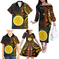 Personalised Shefa Day Family Matching Off The Shoulder Long Sleeve Dress and Hawaiian Shirt Happy June 18 Vanuatu Province LT14 - Polynesian Pride