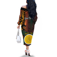 Personalised Shefa Day Family Matching Off The Shoulder Long Sleeve Dress and Hawaiian Shirt Happy June 18 Vanuatu Province LT14 - Polynesian Pride