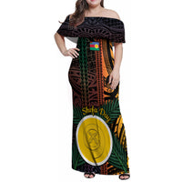 Personalised Shefa Day Family Matching Off Shoulder Maxi Dress and Hawaiian Shirt Happy June 18 Vanuatu Province LT14 Mom's Dress Black - Polynesian Pride