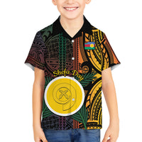Personalised Shefa Day Family Matching Off Shoulder Maxi Dress and Hawaiian Shirt Happy June 18 Vanuatu Province LT14 Son's Shirt Black - Polynesian Pride
