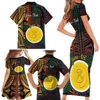 Personalised Shefa Day Family Matching Short Sleeve Bodycon Dress and Hawaiian Shirt Happy June 18 Vanuatu Province LT14 - Polynesian Pride