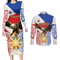 Philippines Independence Day Couples Matching Long Sleeve Bodycon Dress and Long Sleeve Button Shirt Pilipinas Eagle 126th Anniversary LT14 Blue - Polynesian Pride