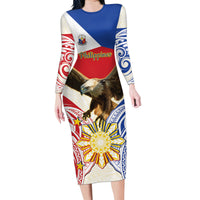 Philippines Independence Day Family Matching Long Sleeve Bodycon Dress and Hawaiian Shirt Pilipinas Eagle 126th Anniversary LT14 Mom's Dress Blue - Polynesian Pride