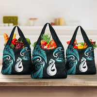 Turquoise New Zealand Grocery Bag Aotearoa Silver Fern With Manaia Maori LT14 3-pack One Size Turquoise - Polynesian Pride