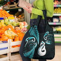 Turquoise New Zealand Grocery Bag Aotearoa Silver Fern With Manaia Maori LT14 - Polynesian Pride