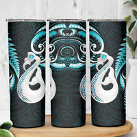 New Zealand Skinny Tumbler Aotearoa Silver Fern With Manaia Maori Unique Turquoise LT14 - Polynesian Pride