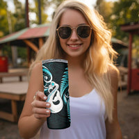 New Zealand Skinny Tumbler Aotearoa Silver Fern With Manaia Maori Unique Turquoise LT14 - Polynesian Pride