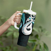 New Zealand Tumbler With Handle Aotearoa Silver Fern With Manaia Maori Unique Turquoise LT14 - Polynesian Pride