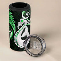 New Zealand 4 in 1 Can Cooler Tumbler Aotearoa Silver Fern With Manaia Maori Unique Green LT14 - Polynesian Pride