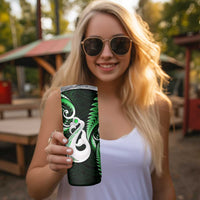 New Zealand Skinny Tumbler Aotearoa Silver Fern With Manaia Maori Unique Green LT14 - Polynesian Pride