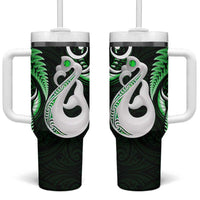 New Zealand Tumbler With Handle Aotearoa Silver Fern With Manaia Maori Unique Green LT14 One Size: 40 oz Green - Polynesian Pride