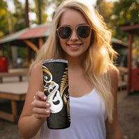 New Zealand Skinny Tumbler Aotearoa Silver Fern With Manaia Maori Unique Gold LT14 - Polynesian Pride