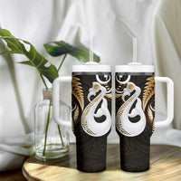 New Zealand Tumbler With Handle Aotearoa Silver Fern With Manaia Maori Unique Gold LT14 - Polynesian Pride