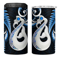 New Zealand 4 in 1 Can Cooler Tumbler Aotearoa Silver Fern With Manaia Maori Unique Blue LT14 One Size: 16 oz Blue - Polynesian Pride