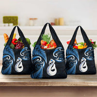 Nlue New Zealand Grocery Bag Aotearoa Silver Fern With Manaia Maori LT14 3-pack One Size Blue - Polynesian Pride