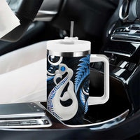 New Zealand Tumbler With Handle Aotearoa Silver Fern With Manaia Maori Unique Blue LT14 - Polynesian Pride