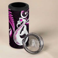 New Zealand 4 in 1 Can Cooler Tumbler Aotearoa Silver Fern With Manaia Maori Unique Pink LT14 - Polynesian Pride
