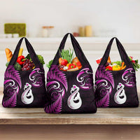 Pink New Zealand Grocery Bag Aotearoa Silver Fern With Manaia Maori LT14 3-pack One Size Pink - Polynesian Pride