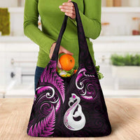 Pink New Zealand Grocery Bag Aotearoa Silver Fern With Manaia Maori LT14 - Polynesian Pride