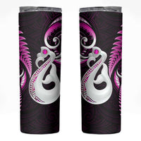 New Zealand Skinny Tumbler Aotearoa Silver Fern With Manaia Maori Unique Pink LT14 Pink - Polynesian Pride