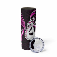 New Zealand Skinny Tumbler Aotearoa Silver Fern With Manaia Maori Unique Pink LT14 - Polynesian Pride