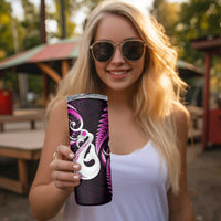 New Zealand Skinny Tumbler Aotearoa Silver Fern With Manaia Maori Unique Pink LT14 - Polynesian Pride
