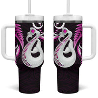 New Zealand Tumbler With Handle Aotearoa Silver Fern With Manaia Maori Unique Pink LT14 One Size: 40 oz Pink - Polynesian Pride