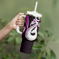 New Zealand Tumbler With Handle Aotearoa Silver Fern With Manaia Maori Unique Pink LT14 - Polynesian Pride
