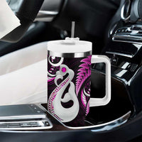 New Zealand Tumbler With Handle Aotearoa Silver Fern With Manaia Maori Unique Pink LT14 - Polynesian Pride