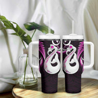 New Zealand Tumbler With Handle Aotearoa Silver Fern With Manaia Maori Unique Pink LT14 - Polynesian Pride