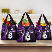 Purple New Zealand Grocery Bag Aotearoa Silver Fern With Manaia Maori LT14 3-pack One Size Purple - Polynesian Pride
