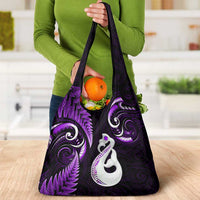 Purple New Zealand Grocery Bag Aotearoa Silver Fern With Manaia Maori LT14 - Polynesian Pride