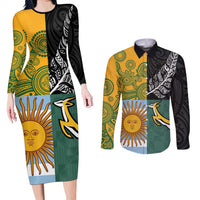 Personalised Rugby 2025 Championship Couples Matching Long Sleeve Bodycon Dress and Long Sleeve Button Shirt Combination of Southern Hemisphere Countries LT14 Black - Polynesian Pride