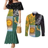 Personalised Rugby 2025 Championship Couples Matching Mermaid Dress and Long Sleeve Button Shirt Combination of Southern Hemisphere Countries LT14 Black - Polynesian Pride