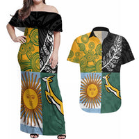 Personalised Rugby 2025 Championship Couples Matching Off Shoulder Maxi Dress and Hawaiian Shirt Combination of Southern Hemisphere Countries LT14 Black - Polynesian Pride