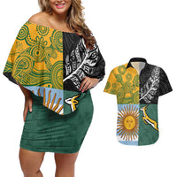 Personalised Rugby 2025 Championship Couples Matching Off Shoulder Short Dress and Hawaiian Shirt Combination of Southern Hemisphere Countries LT14 Black - Polynesian Pride
