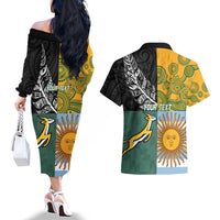 Personalised Rugby 2025 Championship Couples Matching Off The Shoulder Long Sleeve Dress and Hawaiian Shirt Combination of Southern Hemisphere Countries LT14 - Polynesian Pride