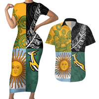 Personalised Rugby 2025 Championship Couples Matching Short Sleeve Bodycon Dress and Hawaiian Shirt Combination of Southern Hemisphere Countries LT14 Black - Polynesian Pride