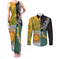 Personalised Rugby 2025 Championship Couples Matching Tank Maxi Dress and Long Sleeve Button Shirt Combination of Southern Hemisphere Countries LT14 Black - Polynesian Pride
