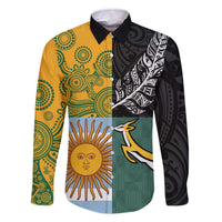 Personalised Rugby 2025 Championship Family Matching Off The Shoulder Long Sleeve Dress and Hawaiian Shirt Combination of Southern Hemisphere Countries LT14 Dad's Shirt - Long Sleeve Black - Polynesian Pride
