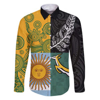 Personalised Rugby 2025 Championship Family Matching Puletasi and Hawaiian Shirt Combination of Southern Hemisphere Countries LT14 Dad's Shirt - Long Sleeve Black - Polynesian Pride
